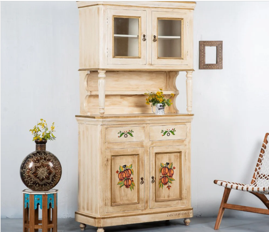 Handmade Indian Furniture Solid Mango Wood Crockery Unit Cabinet 03