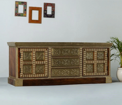 Indian Brass Work Solid Wood Brass Fitted Antique TV Unit 30