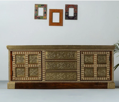 Indian Brass Work Solid Wood Brass Fitted Antique TV Unit 30