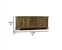 Indian Brass Work Solid Wood Brass Fitted Antique TV Unit 30