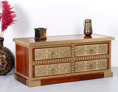 Indian Brass Work Solid Wood Brass Fitted Antique TV Unit 31