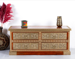 Indian Brass Work Solid Wood Brass Fitted Antique TV Unit 31