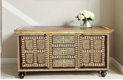 Indian Antique Brass Work Solid Wood Sideboard C17