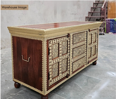 Indian Antique Brass Work Solid Wood Sideboard C17