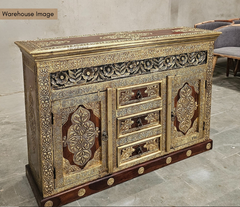 Indian Antique Brass Work Solid Wood Sideboard C18