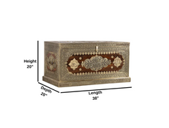 Indian Brasswork Antique Solid Wood Blanket Box Chest C11
