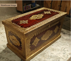 Indian Brasswork Antique Solid Wood Blanket Box Chest C11