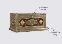Indian Brasswork Antique Solid Wood Blanket Box Chest C11