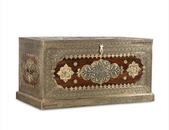 Indian Brasswork Antique Solid Wood Blanket Box Chest C11
