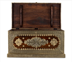 Indian Brasswork Antique Solid Wood Blanket Box Chest C11