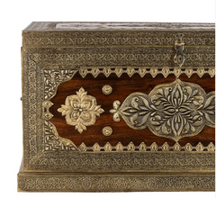 Indian Brasswork Antique Solid Wood Blanket Box Chest C11