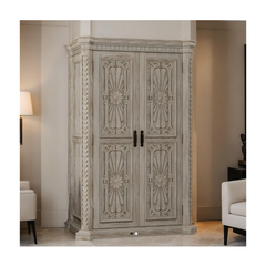 Indian Hand Carved Solid Wooden Cupboard Wardrobe D84
