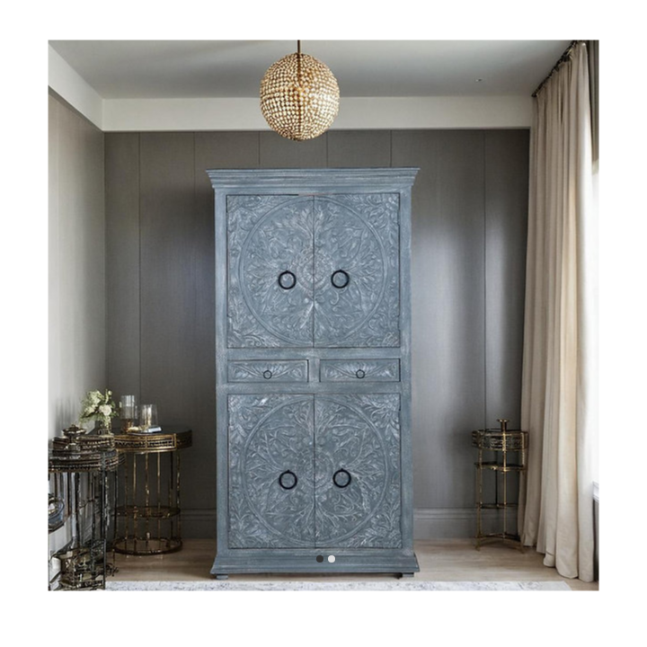 Indian Hand Carved Solid Wooden Cupboard Wardrobe D86