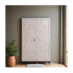 Indian Hand Carved Solid Wooden Cupboard Wardrobe D90