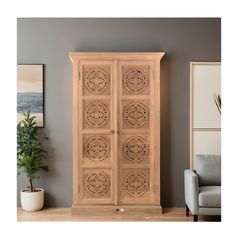 Indian Hand Carved Solid Wooden Cupboard Wardrobe D92