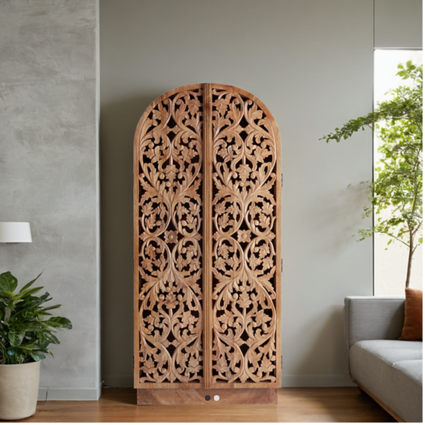 Indian Jaali Hand Carved Solid Wooden Cupboard Wardrobe D95