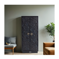 Indian Hand Carved Solid Wooden Cupboard Wardrobe D96