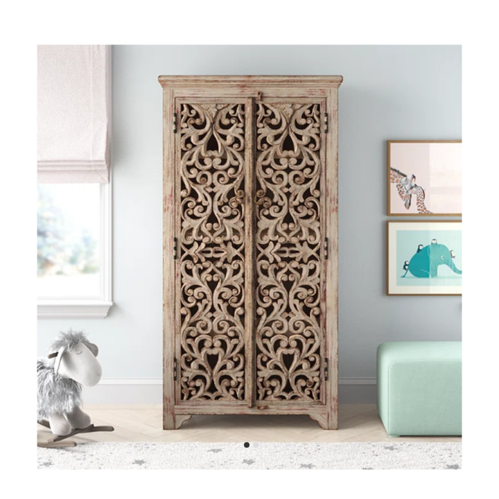 Indian Jaali Hand Carved Solid Wooden Cupboard Wardrobe D97