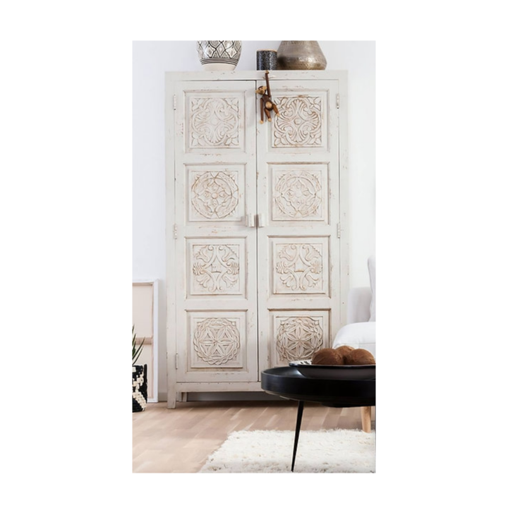 Indian Hand Carved Solid Wooden Cupboard Wardrobe D100
