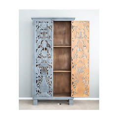 Indian Jaali Hand Carved Solid Wooden Cupboard Wardrobe D102