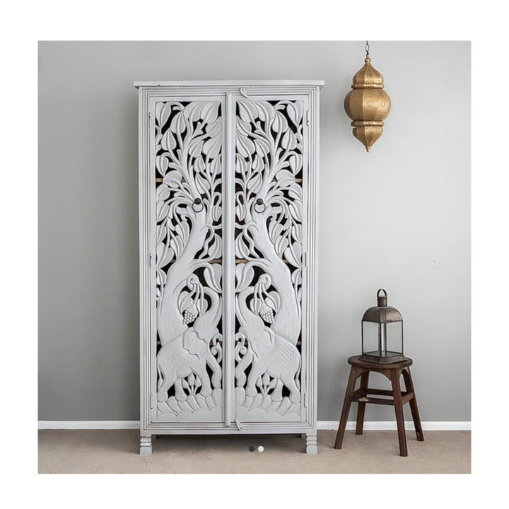 Indian Hand Carved Solid Wooden Cupboard Wardrobe D103
