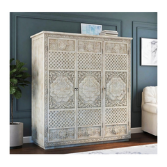 Indian Hand Carved Solid Wooden Cupboard Wardrobe D104