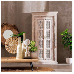 Indian Jaali Hand Carved Solid Wooden Cupboard Wardrobe D105