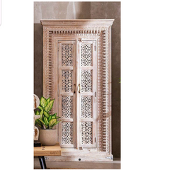 Indian Jaali Hand Carved Solid Wooden Cupboard Wardrobe D105