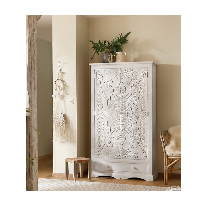 Indian Hand Carved Solid Wooden Cupboard Wardrobe D115