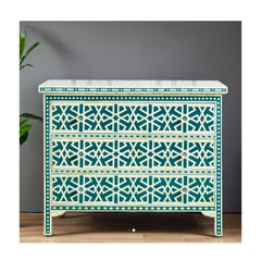 Bone Inlay Geometrical Pattern Chest of Drawer Dresser D29