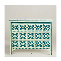 Bone Inlay Geometrical Pattern Chest of Drawer Dresser D29