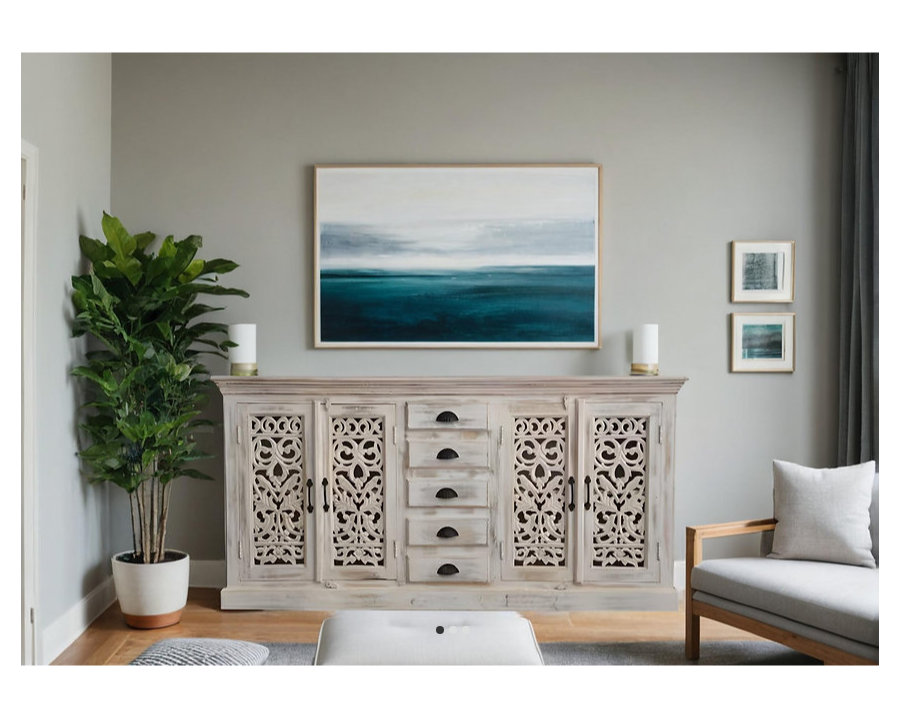 Indian Hand Carved Solid Wood Sideboard C23