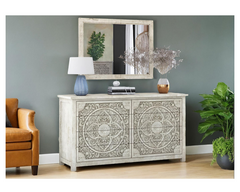 Indian Mandala Hand Carved Solid Wood Chest of Drawers D31