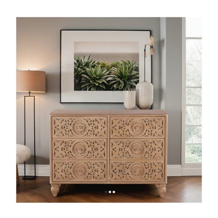 Indian Hand Carved Solid Wood Chest of Drawers Dresser D33