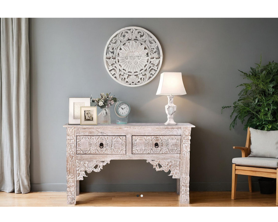 Hand Carved Solid Wood Console Hall Table 34