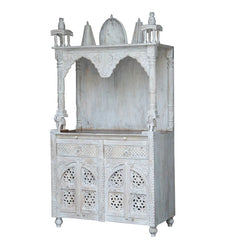 Pine Grove Carved Handmade Indian Furniture Mango Wood Prayer Mandir Temple Distressed