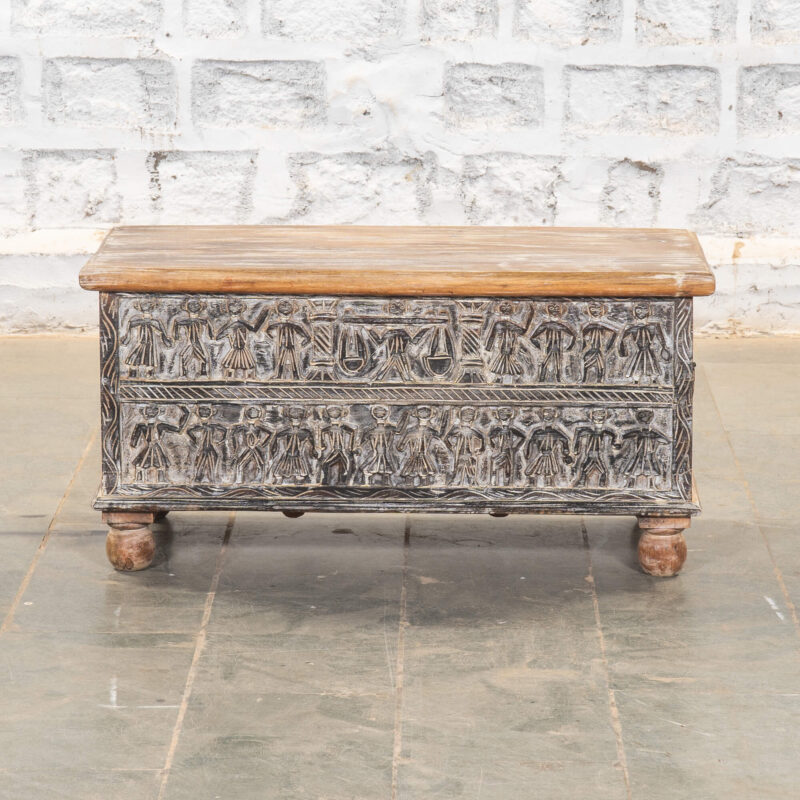 Indian Antique Tribal Hand Carved Wooden Blanket Box