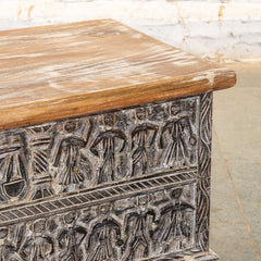 Indian Antique Tribal Hand Carved Wooden Blanket Box