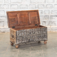 Indian Antique Tribal Hand Carved Wooden Blanket Box