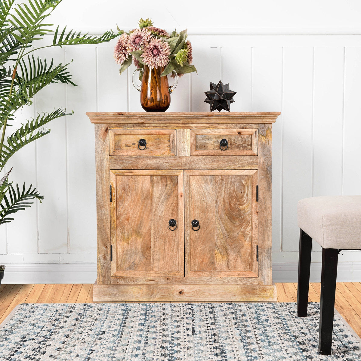Handmade Indian Furniture Mango Wooden 2 Doors Cabinet