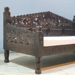 Traditional Indian carved daybed detail carvings