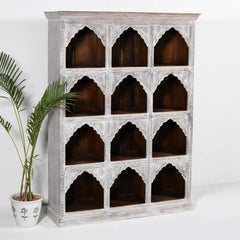 Rajasthan Handcarved Indian Furniture Wooden Triple Arch Display Shelf