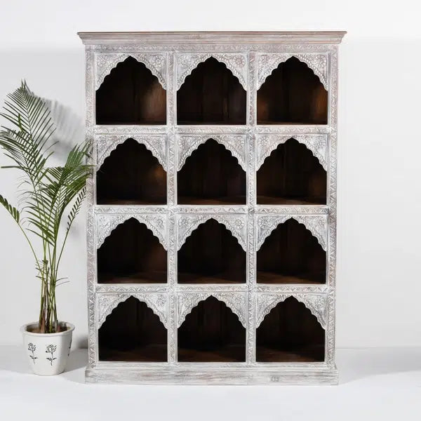 Rajasthan Handcarved Indian Furniture Wooden Triple Arch Display Shelf