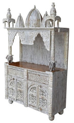 Pine Grove Carved Handmade Indian Furniture Mango Wood Prayer Mandir Temple White