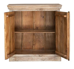 Pine Grove Carved Handmade Indian Furniture Mango Wood 2 Doors Cabinet White wash