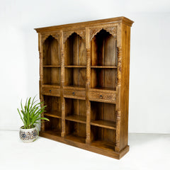 Rajasthan Handcarved Indian Furniture Wooden Vintage Arch Bookshelf