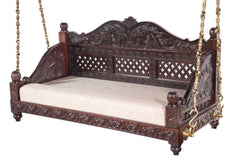 Handmade Indian Furniture Carved Teak Wood Jhula Swing in Dark Brown