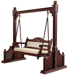 Handmade Indian Furniture Carved Teak Wood Jhula Swing in Brown