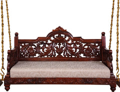 Handmade Indian Furniture Peacock Carving Teak Wood Jhula Swing Dark Brown