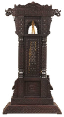 Handmade Indian Furniture Carved Teak Wood Jhula Swing in Dark Brown